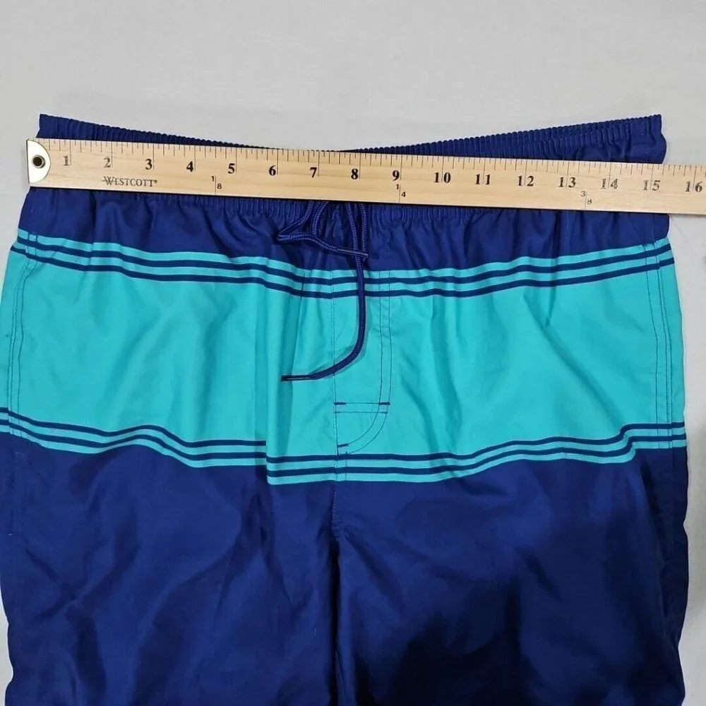 Old Navy Mens Medium Tall Blue Teal Striped‎ Swim Trunks Board Shorts Surf
